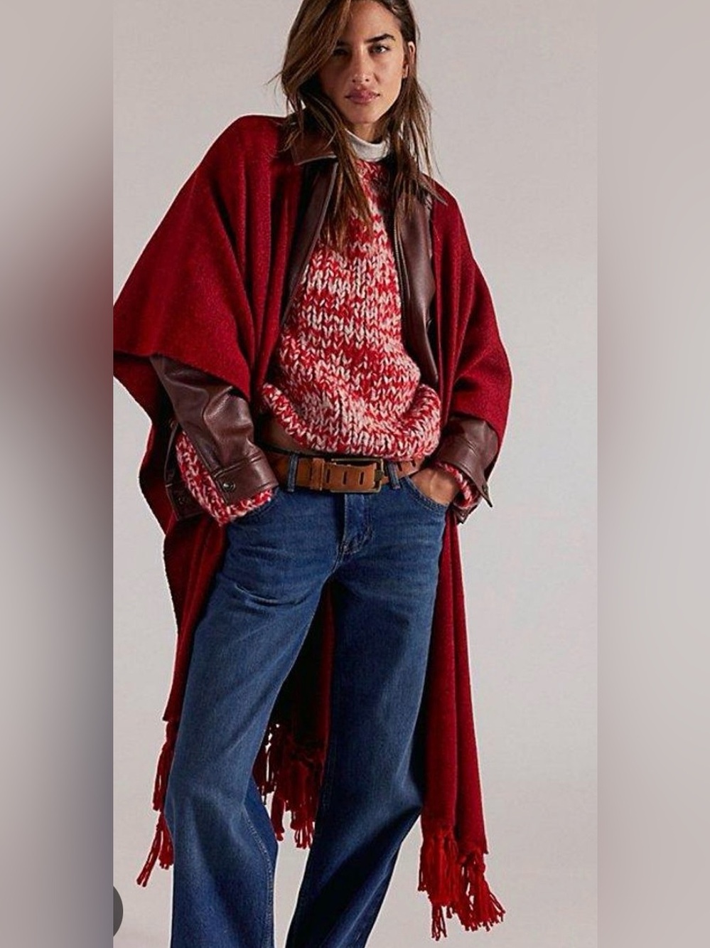 Free people Blanket Duster Wrap. NWT. Deep red